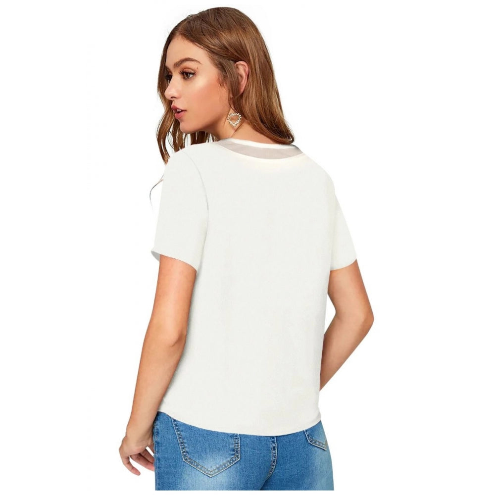 VASTRAA  White Polyester T-Shirt – Sleek Comfort Fit
