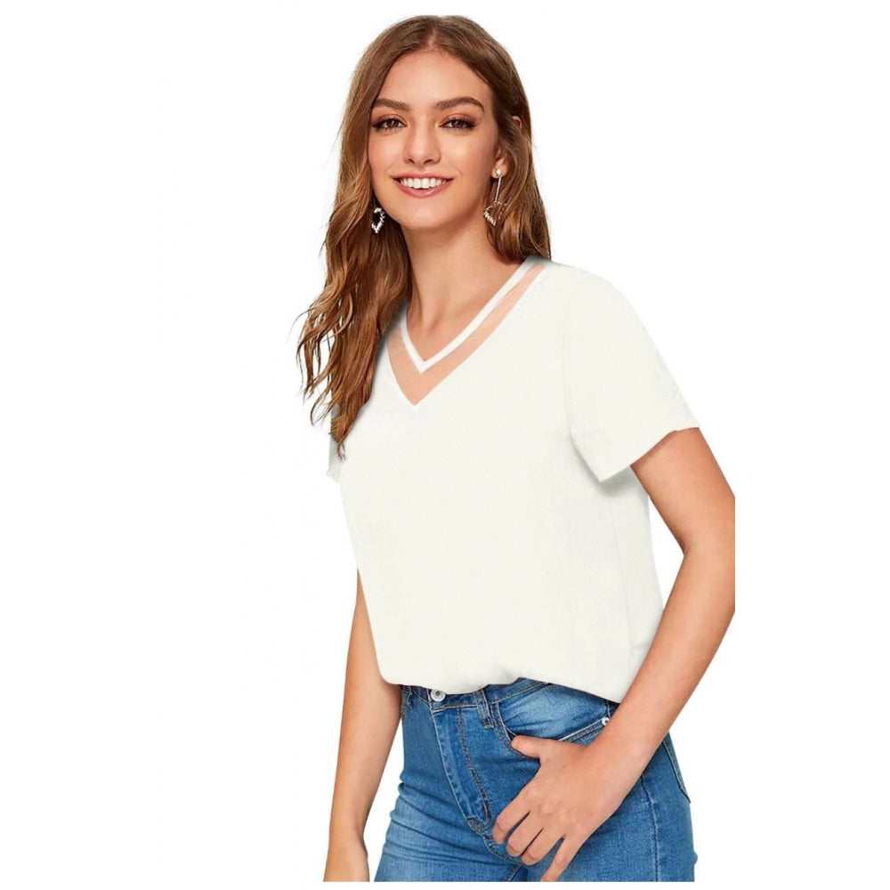 VASTRAA  White Polyester T-Shirt – Sleek Comfort Fit