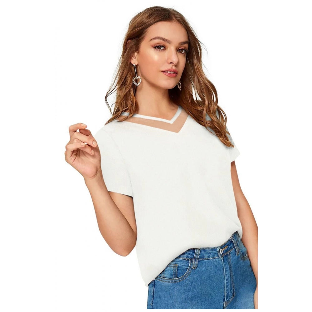 VASTRAA  White Polyester T-Shirt – Sleek Comfort Fit