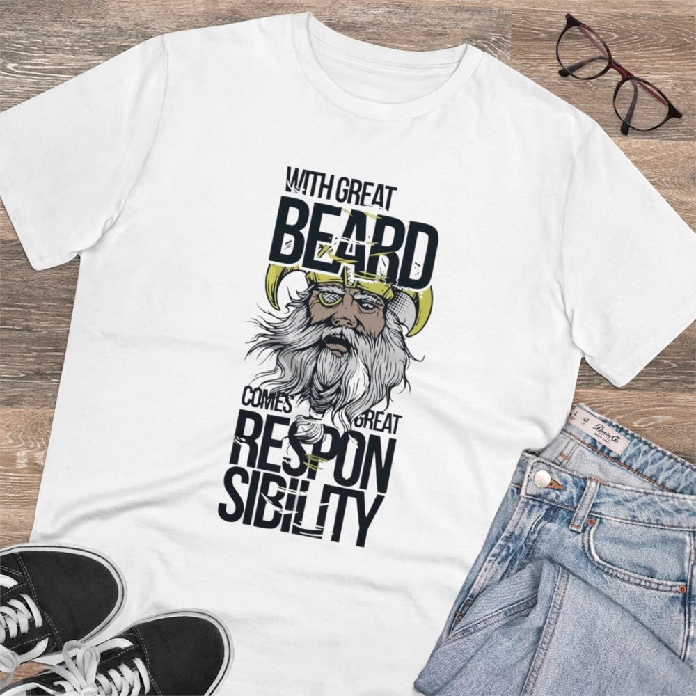 VASTRAA Men’s PC Cotton “With Great Beard Comes” Printed T-Shirt
