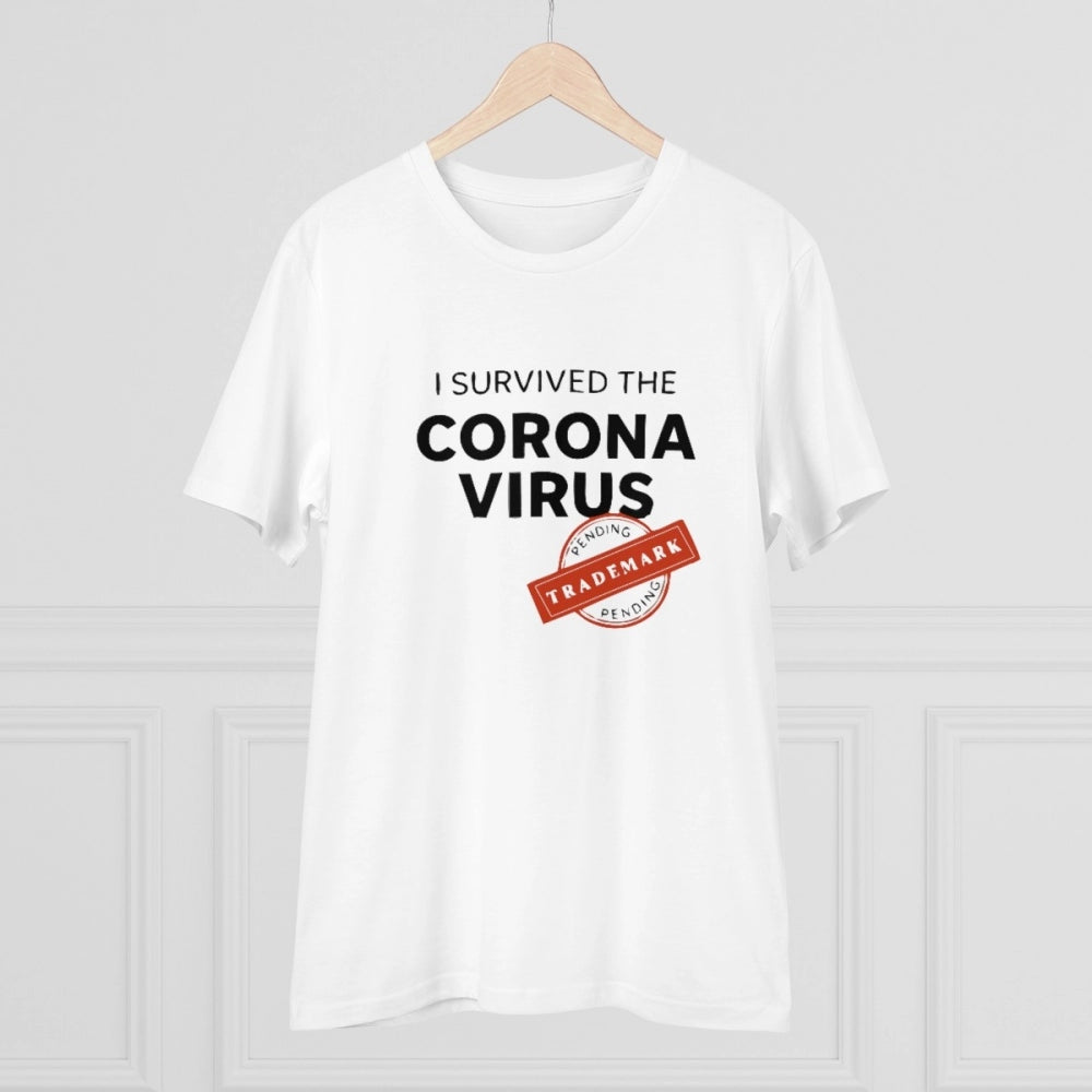 VASTRAA Men’s PC Cotton “I Survived Corona Virus” Printed Graphic T-Shirt (White)