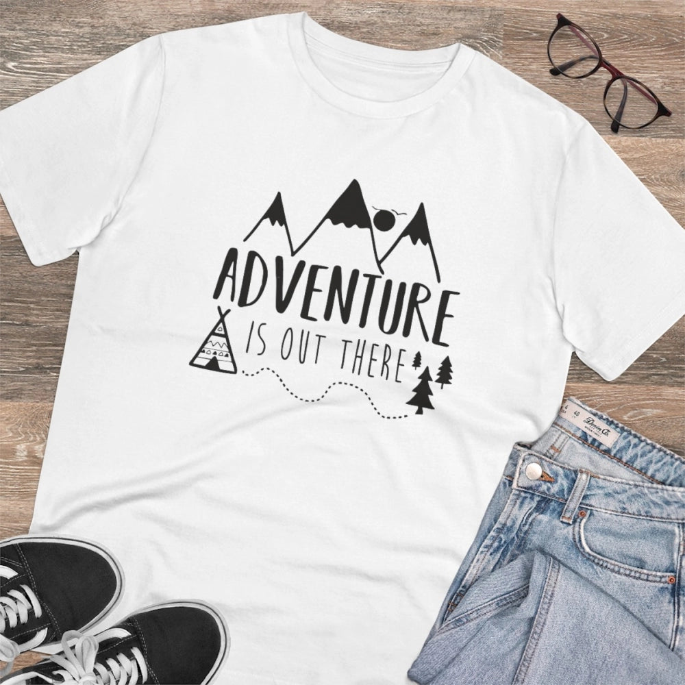 VASTRAA Men’s “Adventure Is Out There” Printed Cotton-Blend Round Neck T-Shirt