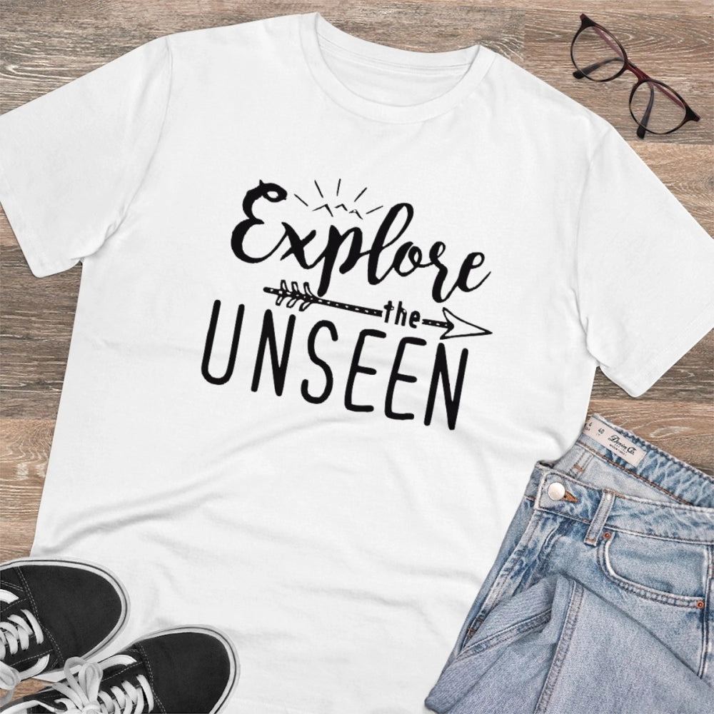 VASTRAA Men’s “Explore the Unseen” Printed Cotton-Blend Round Neck T-Shirt