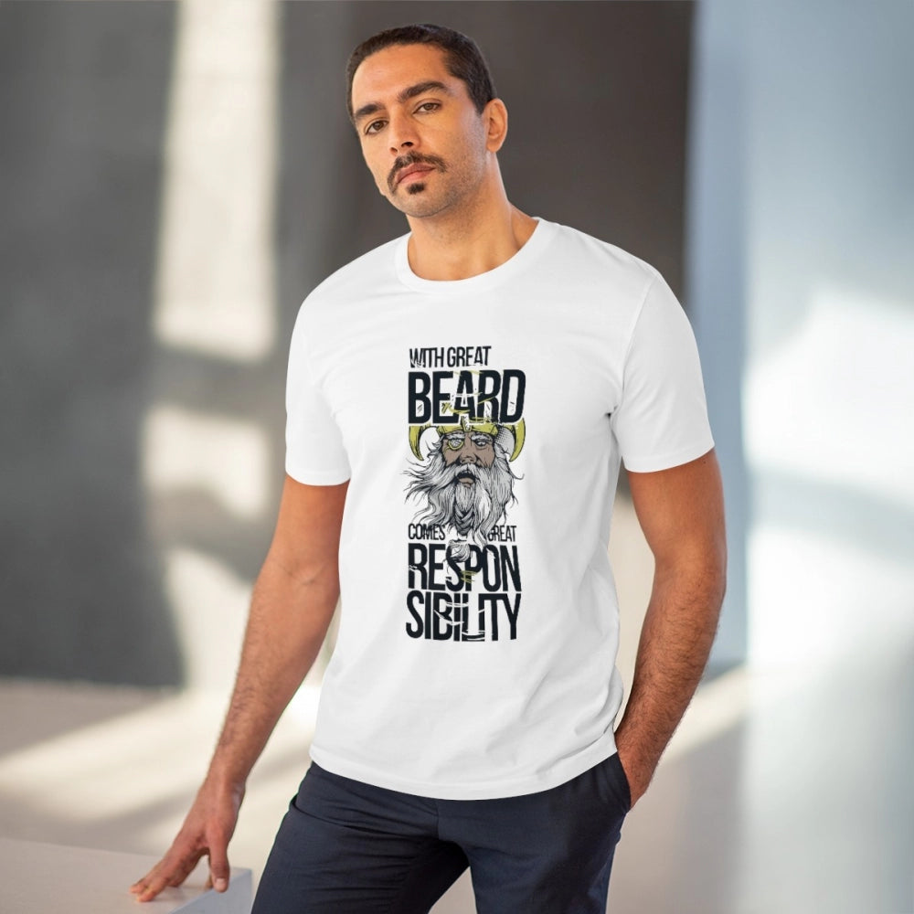 VASTRAA Men’s PC Cotton “With Great Beard Comes” Printed T-Shirt