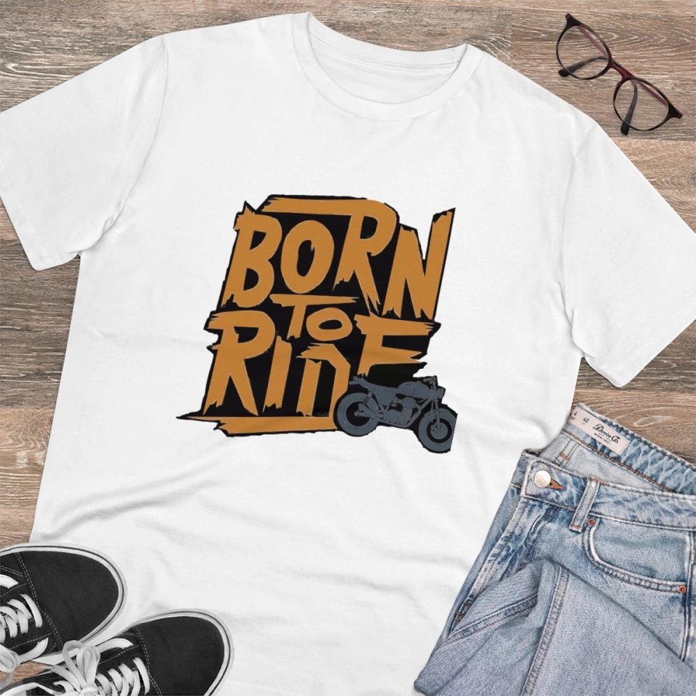 VASTRAA Men’s “Born to Ride” Printed Cotton-Blend Round Neck T-Shirt –