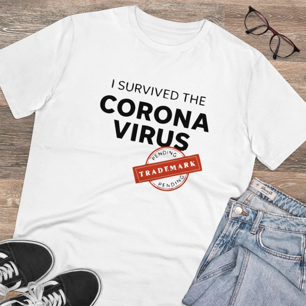 VASTRAA Men’s PC Cotton “I Survived Corona Virus” Printed Graphic T-Shirt (White)