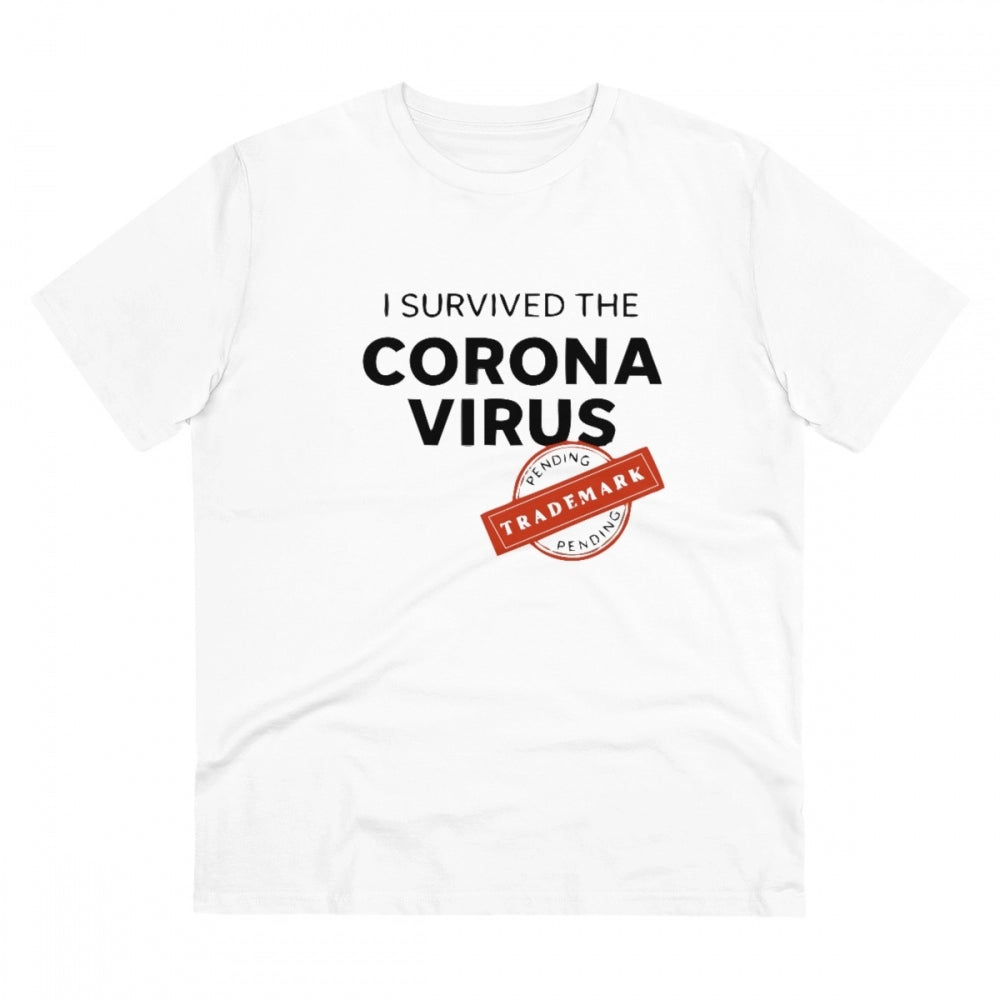 VASTRAA Men’s PC Cotton “I Survived Corona Virus” Printed Graphic T-Shirt (White)