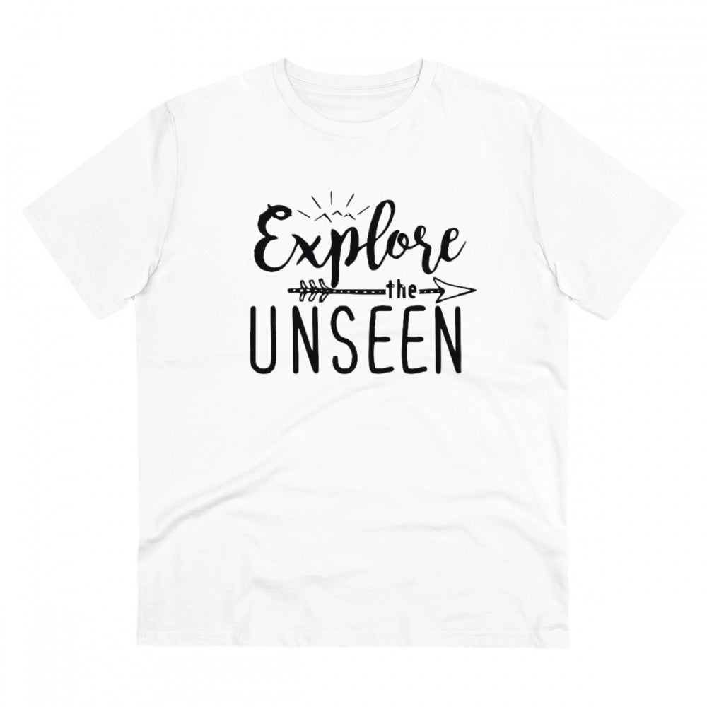 VASTRAA Men’s “Explore the Unseen” Printed Cotton-Blend Round Neck T-Shirt