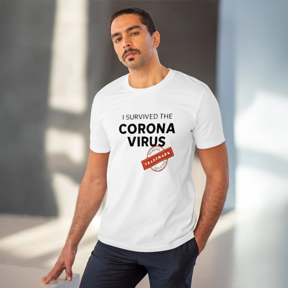 VASTRAA Men’s PC Cotton “I Survived Corona Virus” Printed Graphic T-Shirt (White)