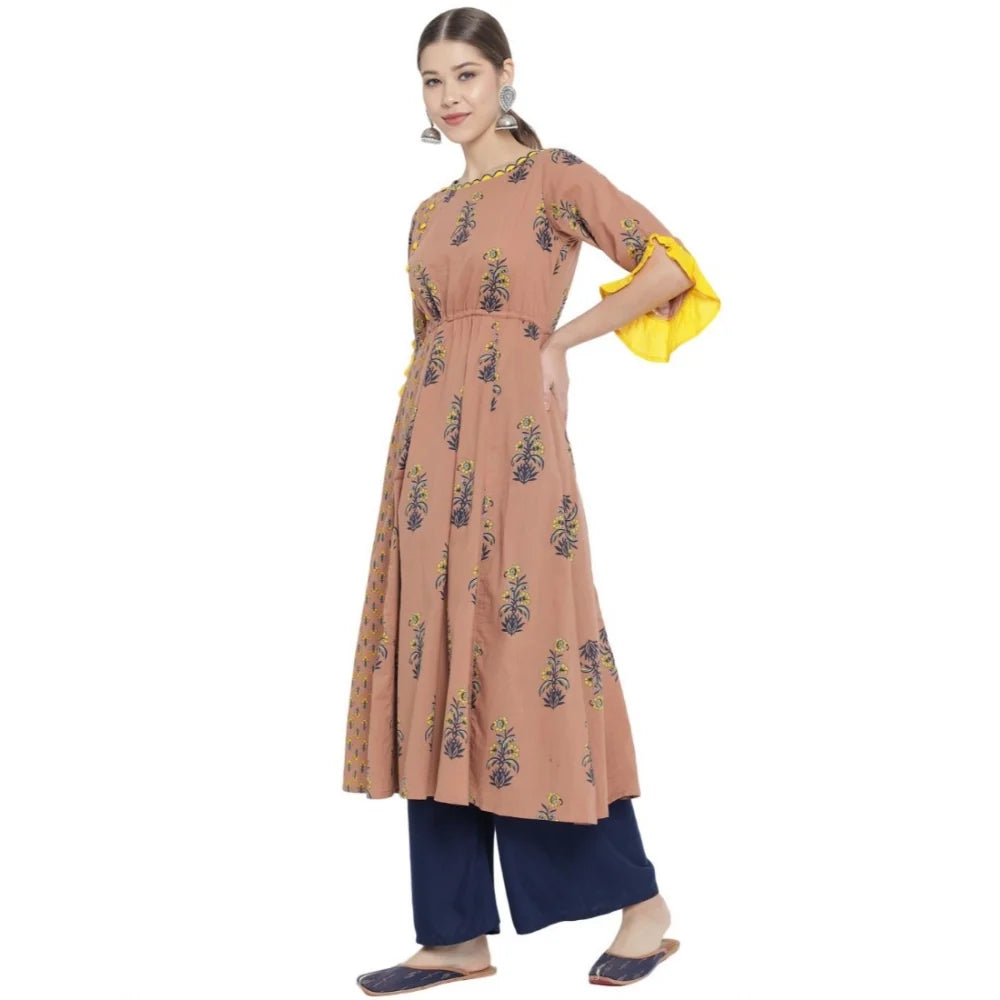 Women's Casual 3/4 Sleeve Floral Printed Cotton Kurti (Multicolor)