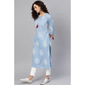 Women's Casual Embroidered 3/4 Sleeve Cambric Cotton Kurti (Blue)