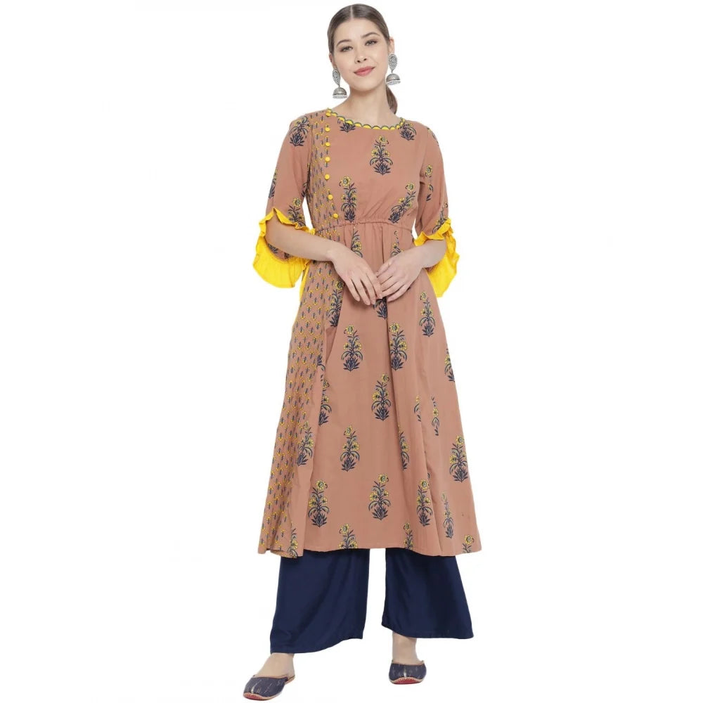 Women's Casual 3/4 Sleeve Floral Printed Cotton Kurti (Multicolor)