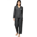 Women's Polka Dot Printed Rayon Shirt & Pyjama Night Suit Set (Grey)