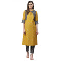 Women's Casual Bell Sleeve Geometric Printed Cotton Kurti Set (Yellow)