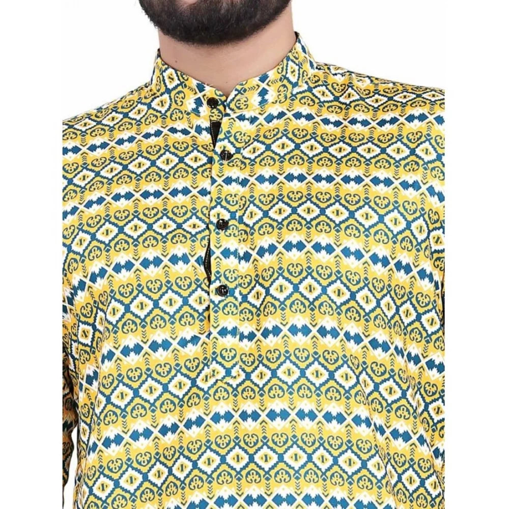 Men's Cotton Blend Printed Full Sleeve Short Kurta