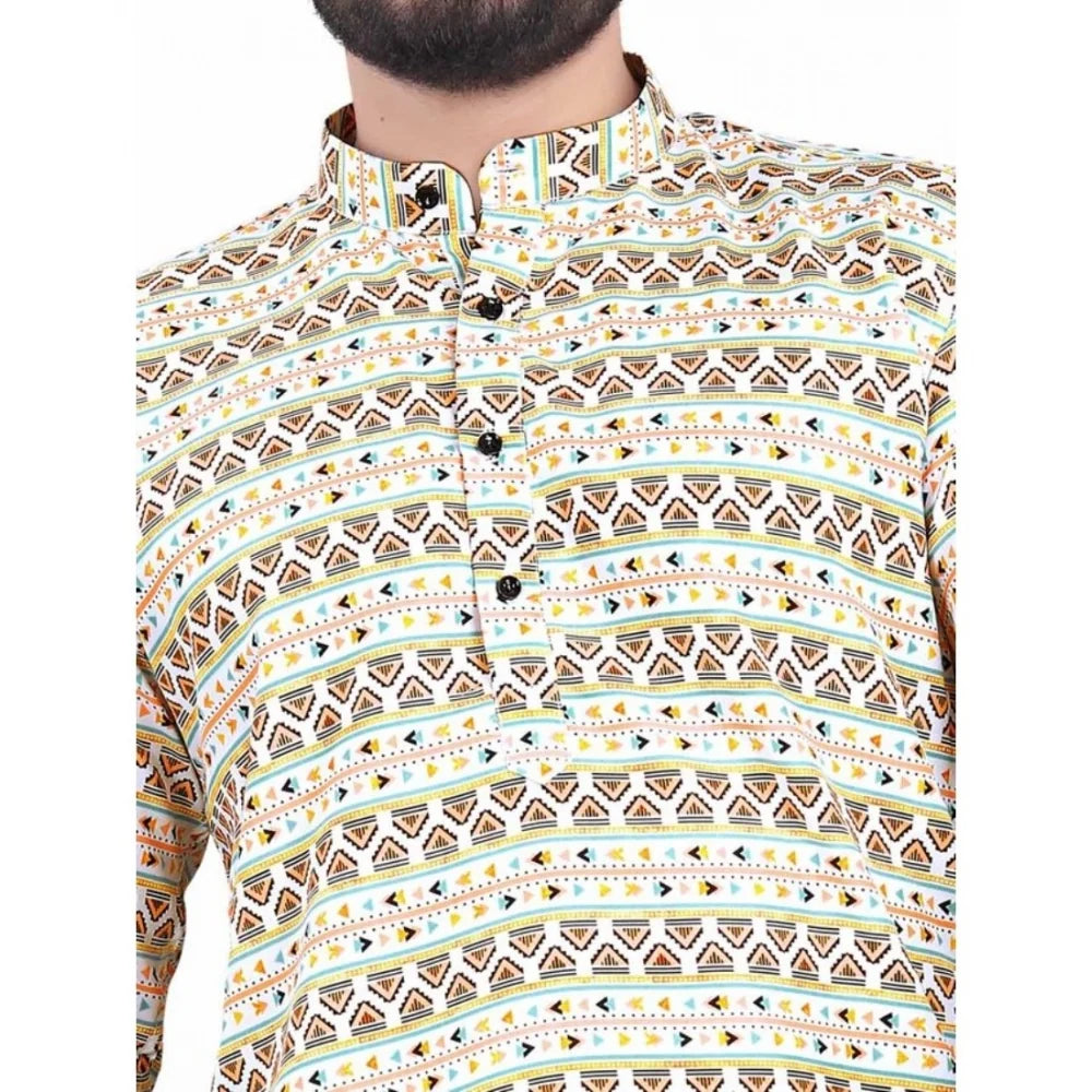 Men's Cotton Blend Printed Full Sleeve Short Kurta