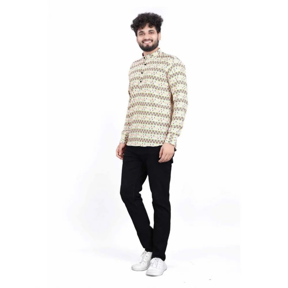 Men's Cotton Blend Printed Full Sleeve Short Kurta
