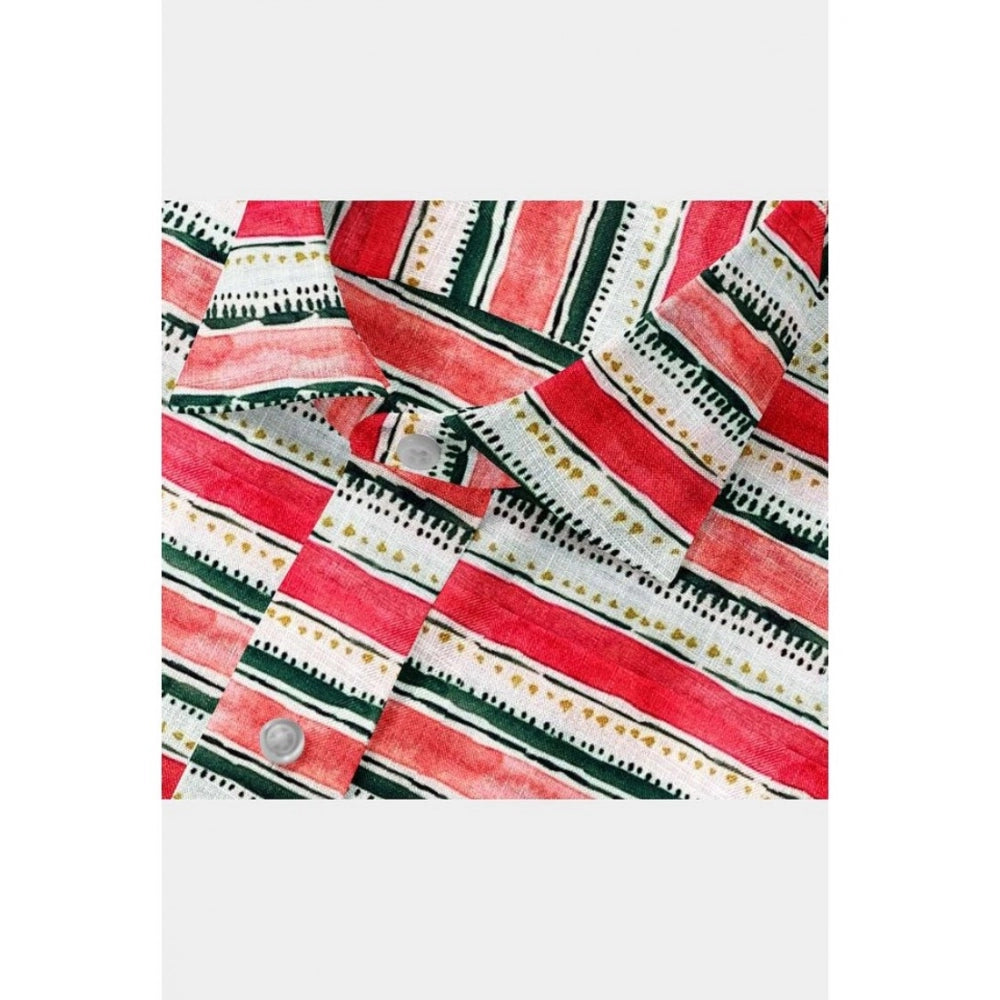 VASTRAA Men’s Red & White Striped Cotton-Blend Full-Sleeve Shirt