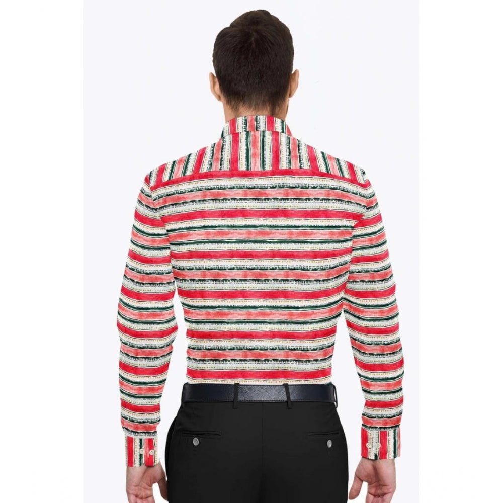 VASTRAA Men’s Red & White Striped Cotton-Blend Full-Sleeve Shirt