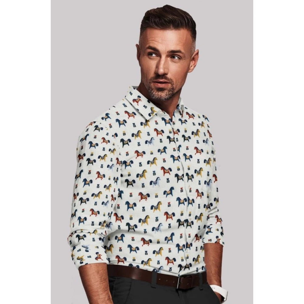 VASTRAA Men’s Multicolor Printed Cotton-Blend Full-Sleeve Shirt