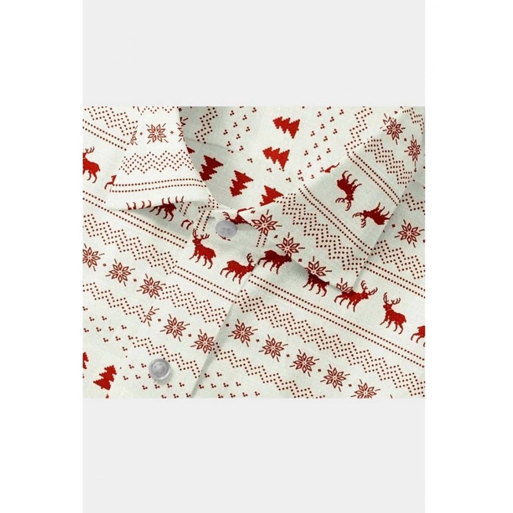 VASTRAA Men’s White & Red Printed Cotton-Blend Full-Sleeve Shirt