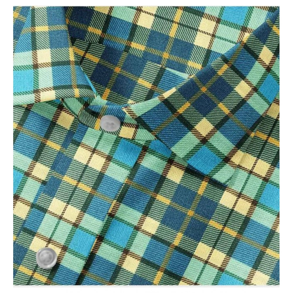 VASTRAA Men’s Green & Yellow Checked Cotton-Blend Full-Sleeve Shirt