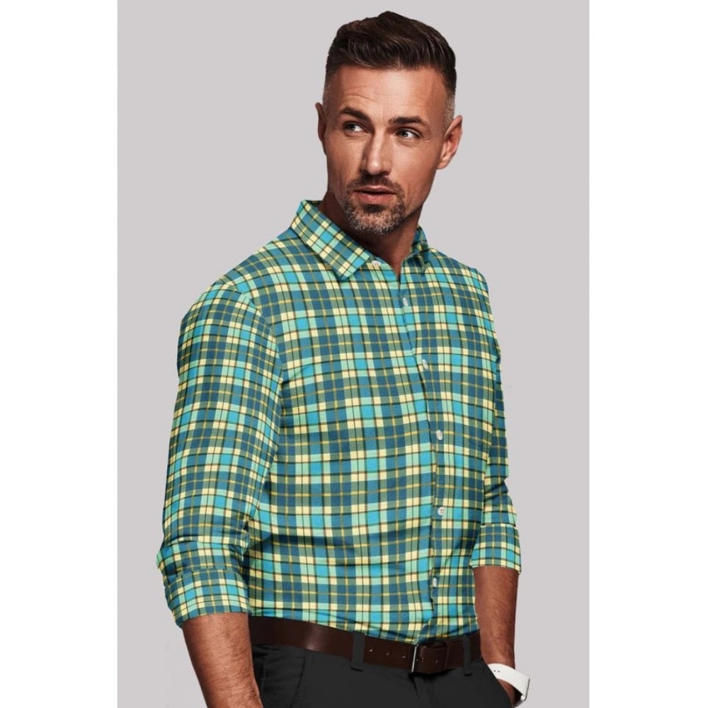 VASTRAA Men’s Green & Yellow Checked Cotton-Blend Full-Sleeve Shirt