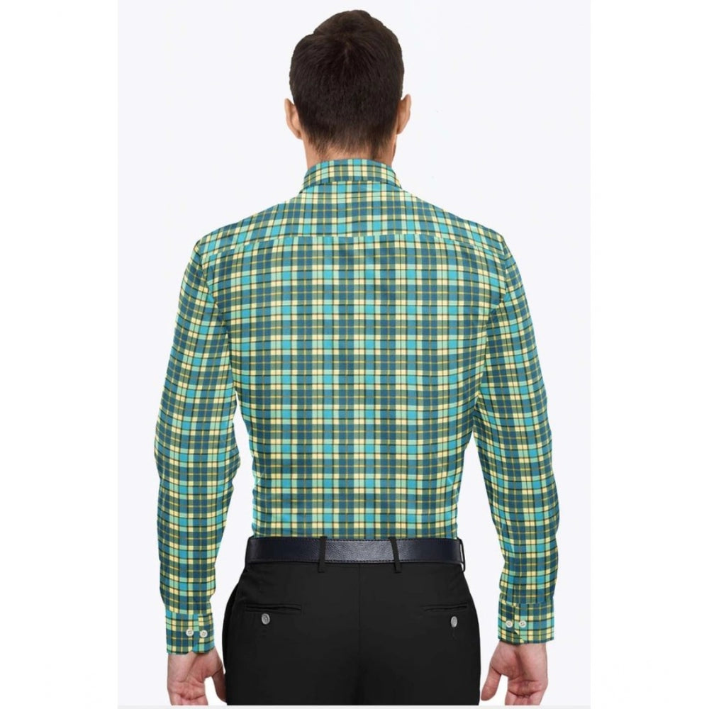 VASTRAA Men’s Green & Yellow Checked Cotton-Blend Full-Sleeve Shirt
