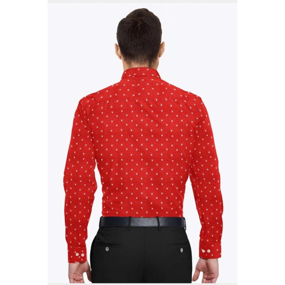 VASTRAA Men’s Red Printed Cotton-Blend Full-Sleeve Shirt