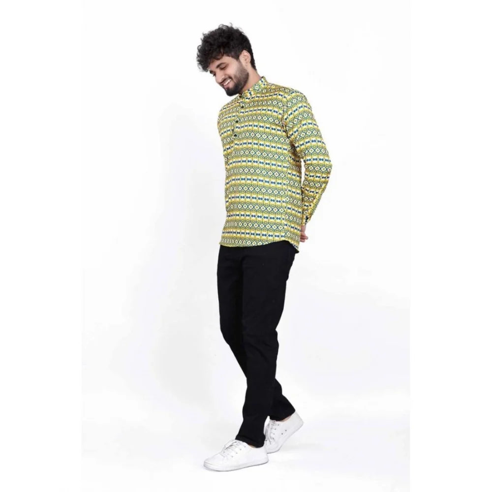 Men's Cotton Blend Printed Full Sleeve Short Kurta