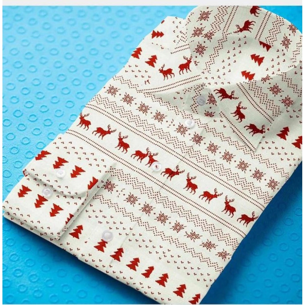 VASTRAA Men’s White & Red Printed Cotton-Blend Full-Sleeve Shirt