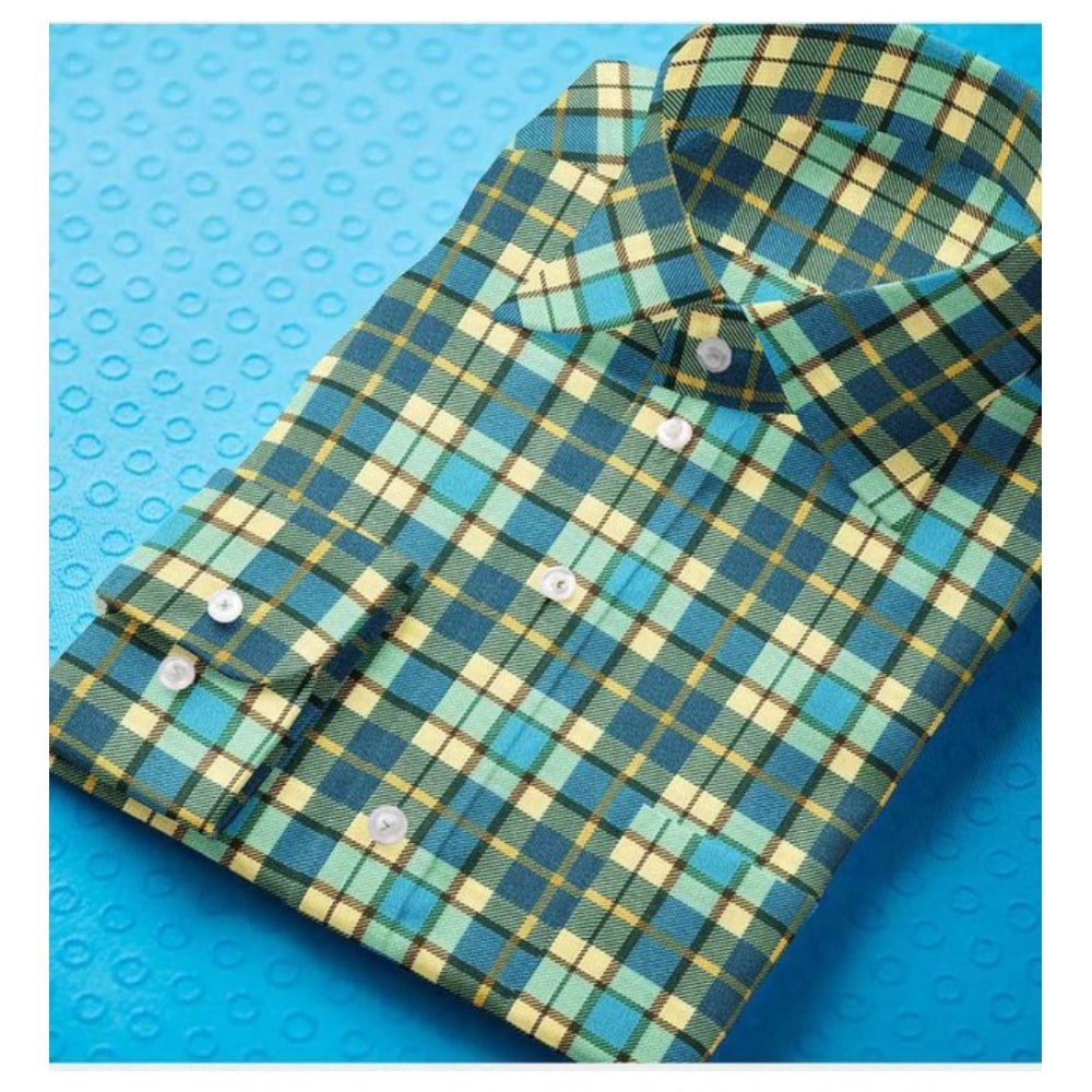 VASTRAA Men’s Green & Yellow Checked Cotton-Blend Full-Sleeve Shirt