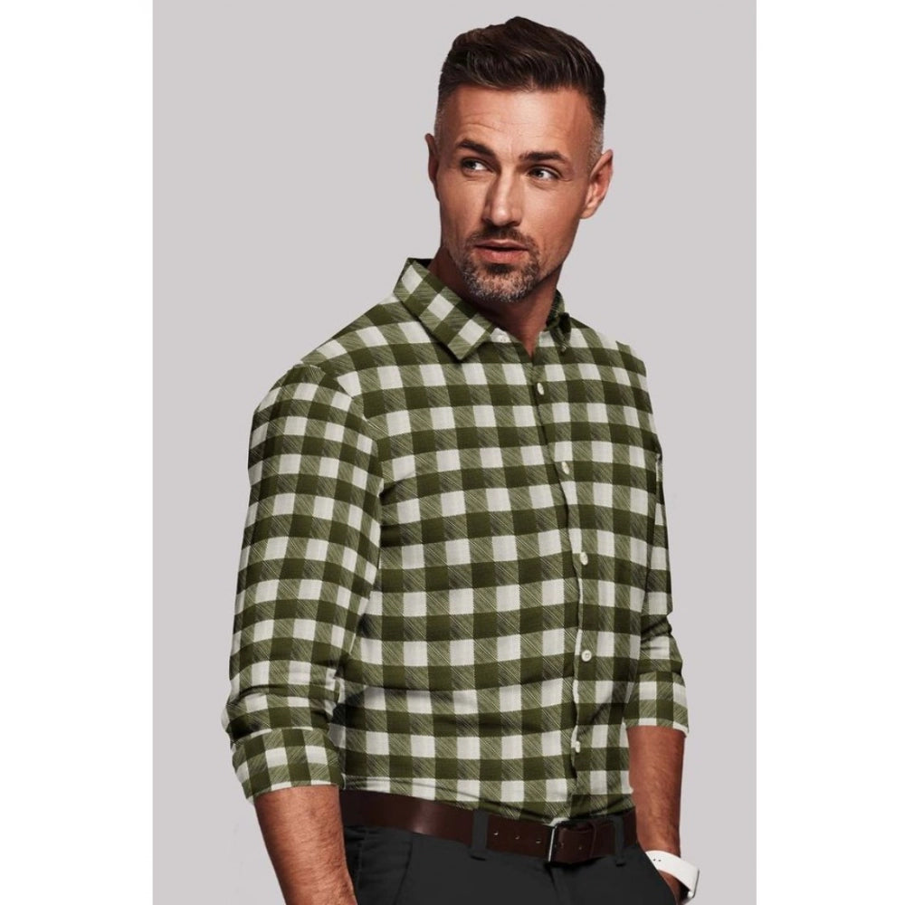 VASTRAA Men’s White & Green Checked Cotton-Blend Full-Sleeve Shirt