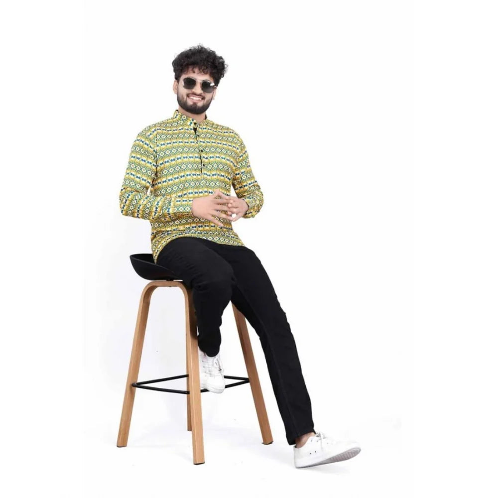Men's Cotton Blend Printed Full Sleeve Short Kurta