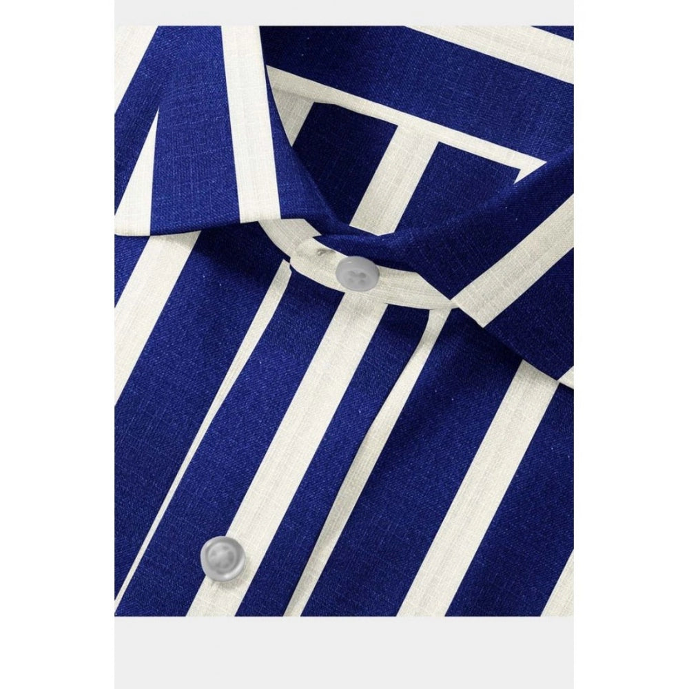 VASTRAA Men’s White & Blue Striped Cotton-Blend Full-Sleeve Shirt