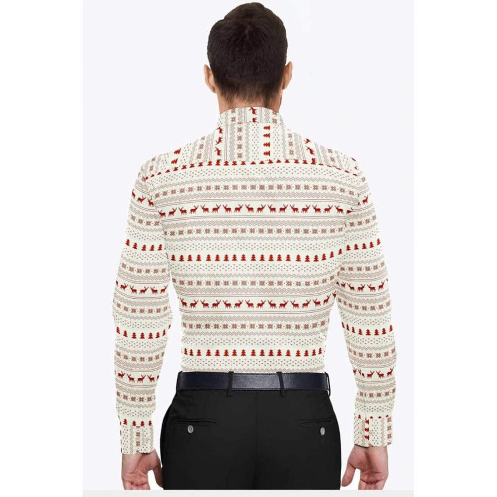 VASTRAA Men’s White & Red Printed Cotton-Blend Full-Sleeve Shirt