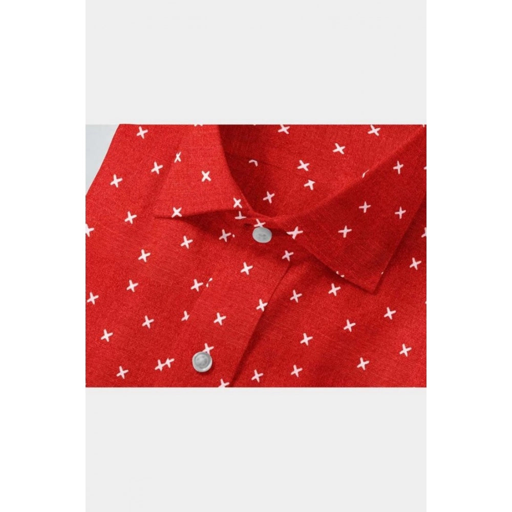 VASTRAA Men’s Red Printed Cotton-Blend Full-Sleeve Shirt