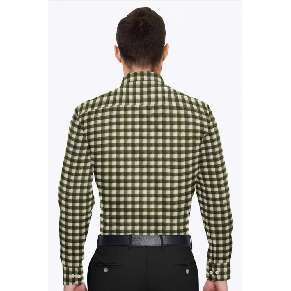 VASTRAA Men’s White & Green Checked Cotton-Blend Full-Sleeve Shirt