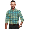 VASTRAA Men’s Green & Yellow Checked Cotton-Blend Full-Sleeve Shirt