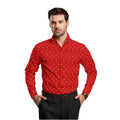 VASTRAA Men’s Red Printed Cotton-Blend Full-Sleeve Shirt