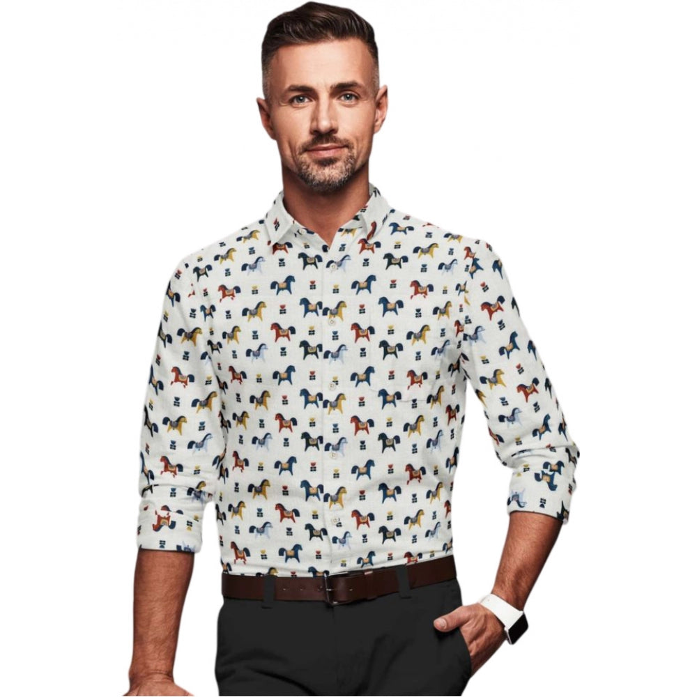 VASTRAA Men’s Multicolor Printed Cotton-Blend Full-Sleeve Shirt