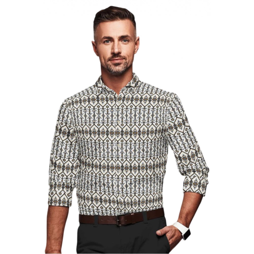 VASTRAA Men’s Multicolor Printed Cotton-Blend Full-Sleeve Shirt