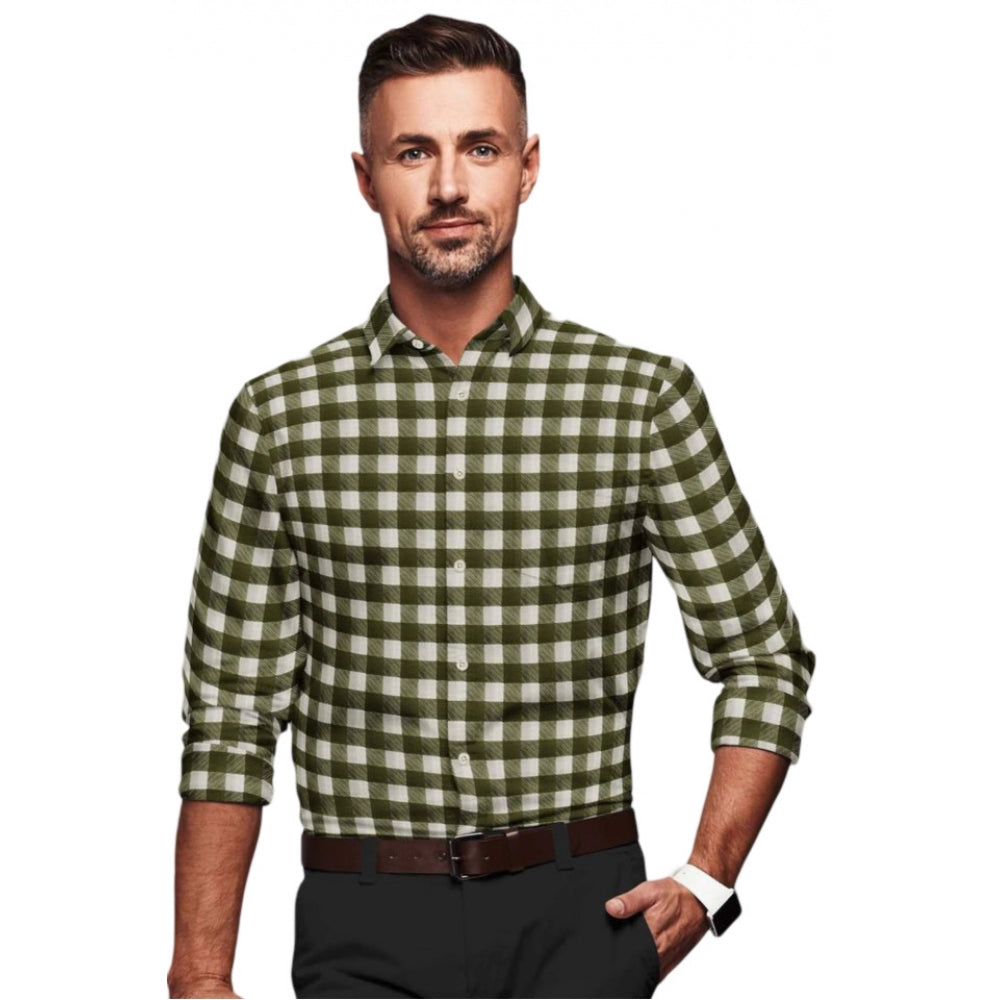 VASTRAA Men’s White & Green Checked Cotton-Blend Full-Sleeve Shirt