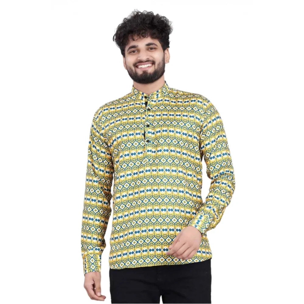 Men's Cotton Blend Printed Full Sleeve Short Kurta