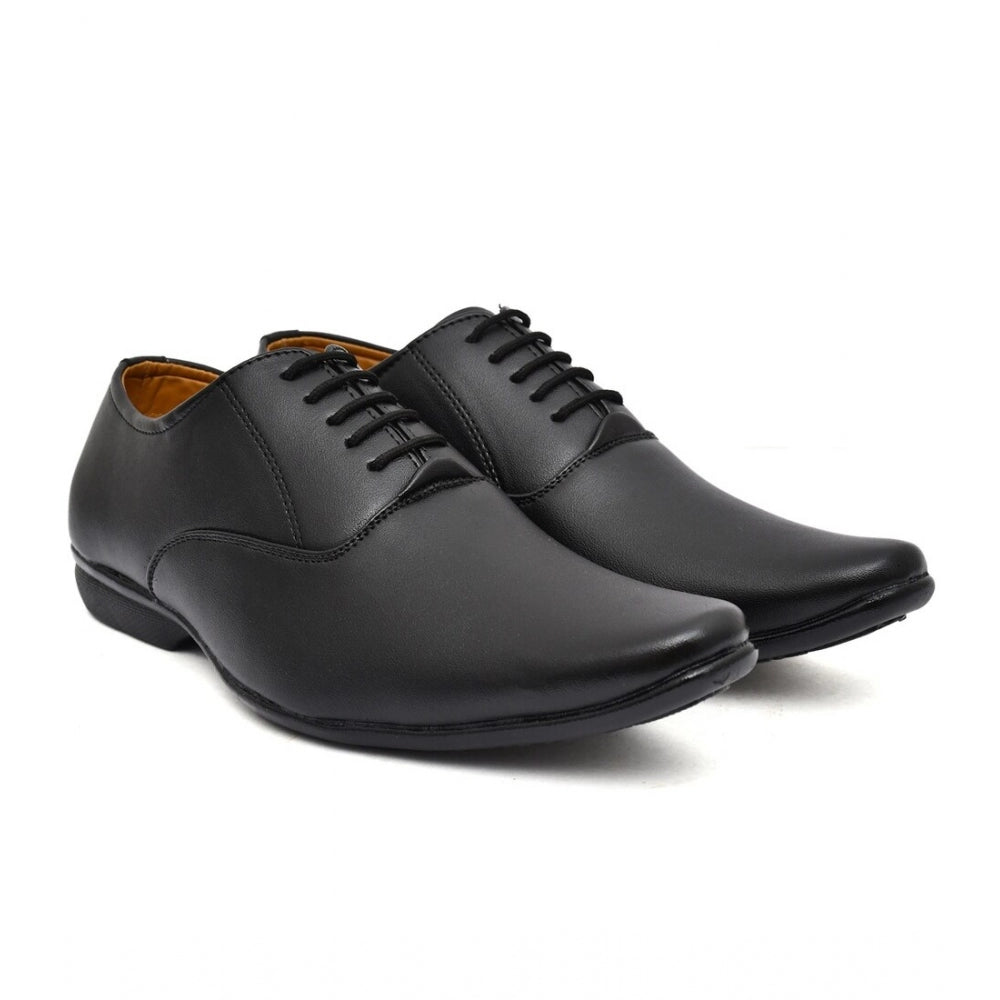 VASTRAA Men’s Faux Leather Formal Lace-Up Shoes (Black)