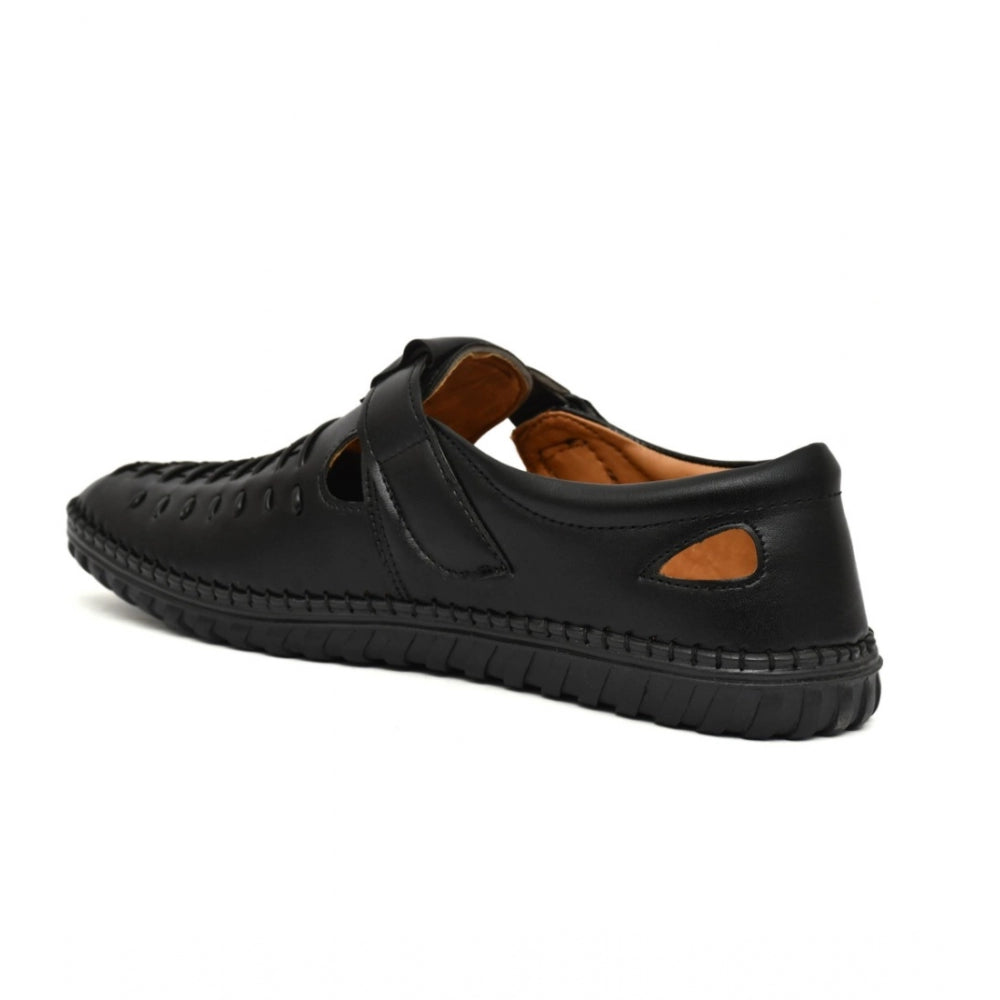 VASTRAA Black Sandals – Faux Leather | Lightweight & Comfortable
