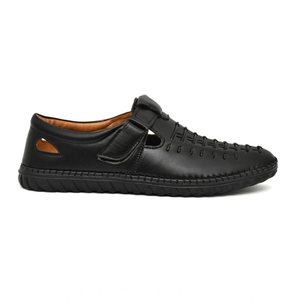 VASTRAA Black Sandals – Faux Leather | Lightweight & Comfortable