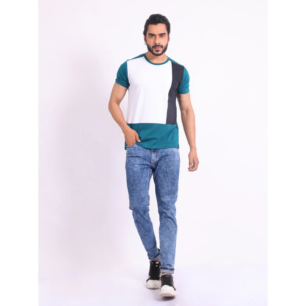 VASTRAA Men’s Green Printed Cotton-Blend Round Neck T-Shirt