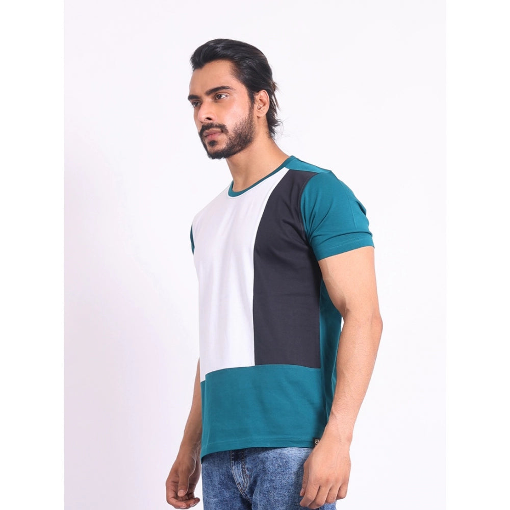 VASTRAA Men’s Green Printed Cotton-Blend Round Neck T-Shirt
