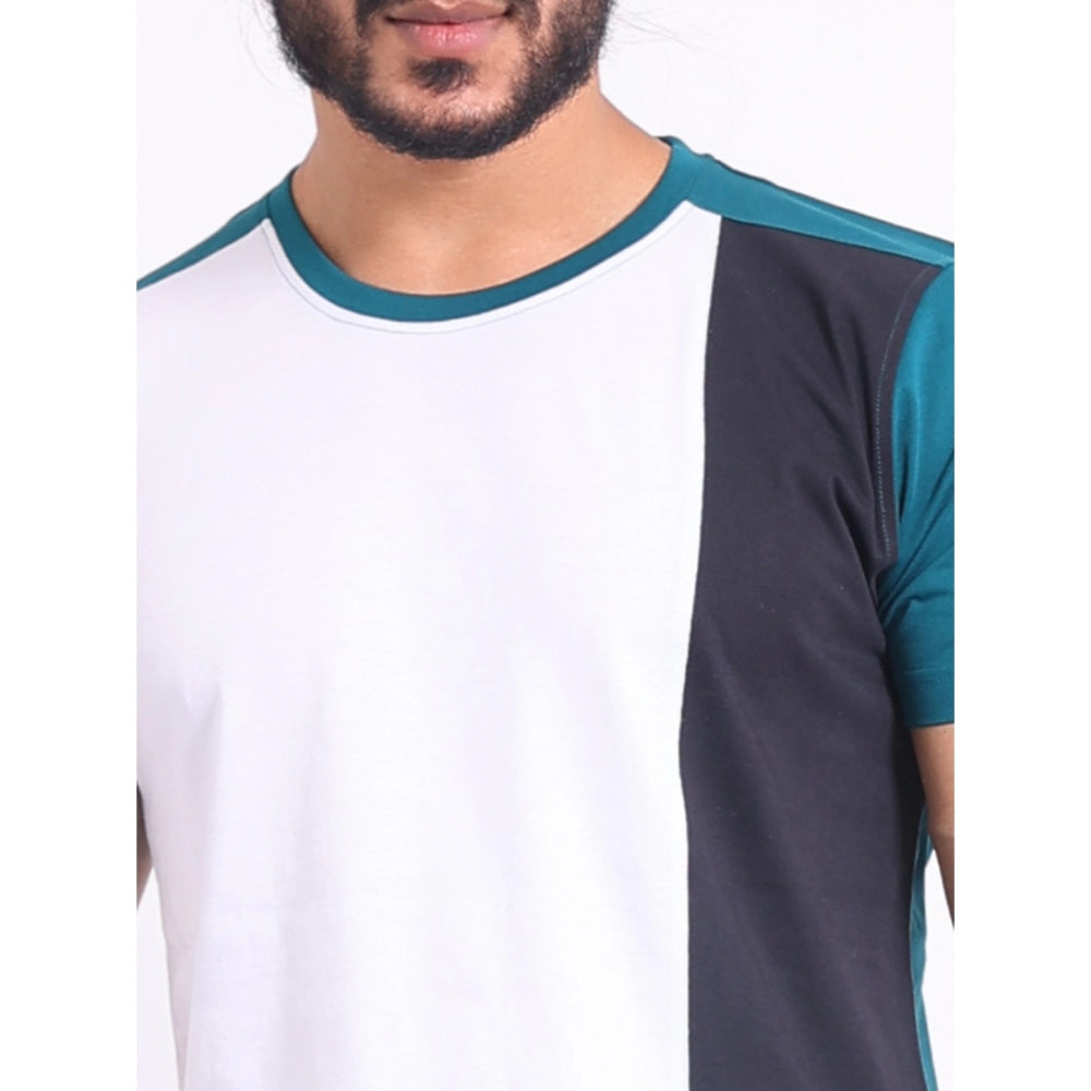 VASTRAA Men’s Green Printed Cotton-Blend Round Neck T-Shirt